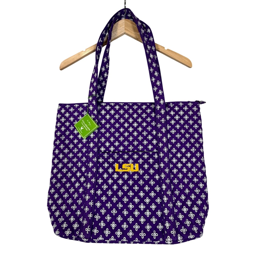 Vera Bradley LSU Tigers Collegiate Quilted Cotton Tote Bag Large Purple Gold New